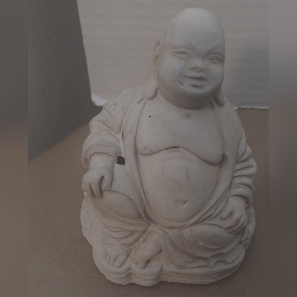 Small Sitting Cream Colored Laughing Buddha Statue